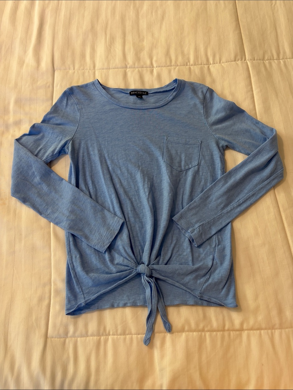J. Crew Mercantile Dusty Blue Long-Sleeve Knot-Front Tee